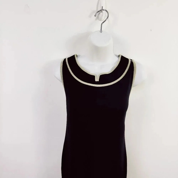 Misook luxury knit black sheath dress with gold neckline accents size small - Picture 8 of 12